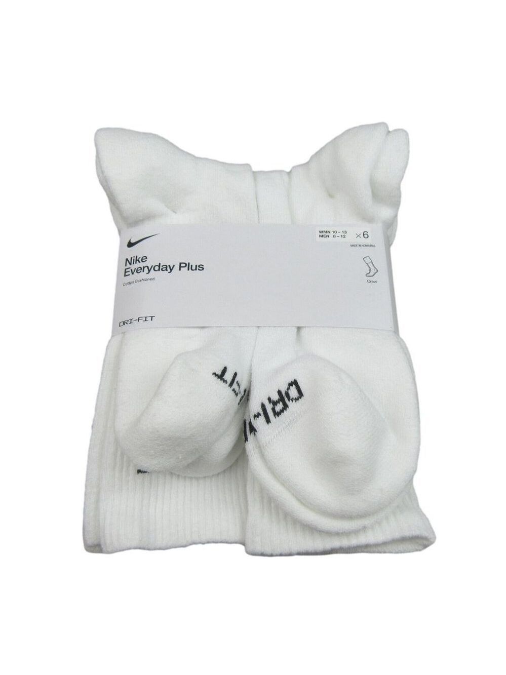Nike Everyday Plus Cushion Crew Socks White 6 Pack Men's Sz 8-12 NEW - Picture 1 of 9